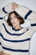 Margittes Knitted Sweater Long Sleeve In Cream/Navy