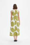 Tirelli Inverted Pleat Poplin Dress In Chartreuse And White Spot