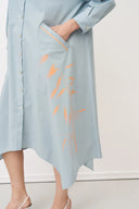 Bize Shawl Collar Dress In Duck Egg Blue With Orange Barley