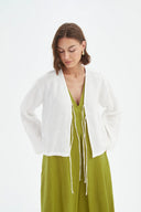 Tirelli Tie Front Linen Top In Cream