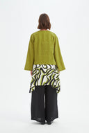 Tirelli Tie Front Linen Top In Chartreuse Green