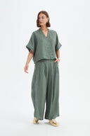 Tirelli Boxy Button Linen Shirt In Petrol