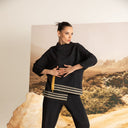 Kozan Mix Top With Black And Taupe Stripes And Yellow Zip Feature