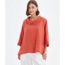 Tirelli Funnel Neck Boxy Linen Top In Rust
