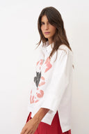Bize Gavdos Pansy Print Shirt In Cream And Rose