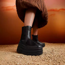 FitFlop F-Mode Stack Leather Chelsea Boots in Black