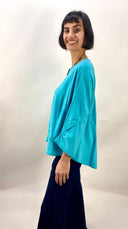 Philomena Christ Sweater with Pinched Gathers in Cyan