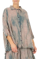 Grizas Linen Checked Shirt In Stone/Blue/Plum