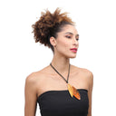 Zsiska Long Adjustable Necklace with Orange Leaf Pendant