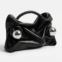 amorphose Shoulder Bag Black Leather with Silver Spheres