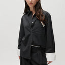 2NDDAY Ishii Shirt In Charcoal Pinstripe With White Cuff