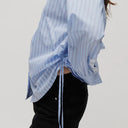 2NDDAY  Renta Sky Blue Shirt With Navy And White Pin Stripe