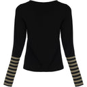 Kozan Nuit Knitted Top In Black And Taupe With Half Striped Sleeve