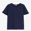 Vilagallo Navy T Shirt With Frill Sleeve