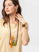 Indira Square Buffalo Horn And Resin Necklace In Orange