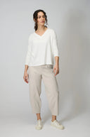 Sahara Ecru Viscose Jersey V Neck Top