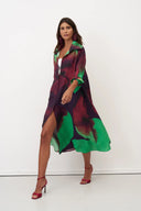 Bize Double Collar Dress In Raisin And Lime