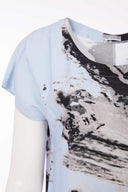 Naya Graphic Marble Print Round Neck Dress with Tuck Hem Panel in Artic Blue