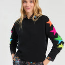 Vilagallo Intarsia Wool Crew Neck Sweater In Black With Neon Stars