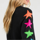 Vilagallo Intarsia Wool Crew Neck Sweater In Black With Neon Stars