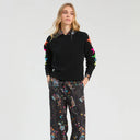 Vilagallo Intarsia Wool Crew Neck Sweater In Black With Neon Stars