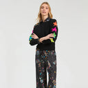 Vilagallo Intarsia Wool Crew Neck Sweater In Black With Neon Stars