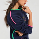 Vilagallo Guitarra Wool Sweater In Navy With Guitar Embroidery