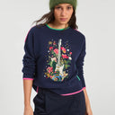 Vilagallo Guitarra Wool Sweater In Navy With Guitar Embroidery