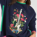 Vilagallo Guitarra Wool Sweater In Navy With Guitar Embroidery