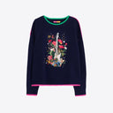 Vilagallo Guitarra Wool Sweater In Navy With Guitar Embroidery