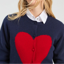 Vilagallo Intarsia Wool Cardigan In Navy With Red Heart