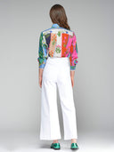 Vilagallo High Waisted Wide Leg White Denim Trousers