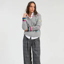 Vilagallo Palabras Wool V Neck Sweater In Light Grey With Embroidery