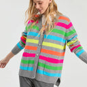 Vilagallo Alina Cardigan In Light Grey With Neon Stripes