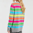 Vilagallo Alina Cardigan In Light Grey With Neon Stripes