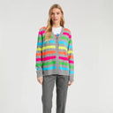 Vilagallo Alina Cardigan In Light Grey With Neon Stripes