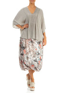 Grizas Balloon Shape Linen Skirt In Stone Multi