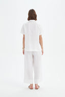 Tirelli Shawl Collar Pleat Linen Top In White