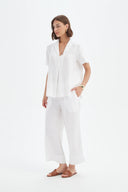 Tirelli Shawl Collar Pleat Linen Top In White