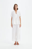 Tirelli Shawl Collar Pleat Linen Top In White