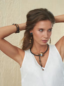 Indira Buffalo Horn And Resin Bead Earrings In Taupe and Black