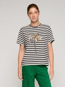 Vilagallo Striped Top In Blue And Cream With Sequin Palm Tree