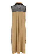 Naya Zipped Longline Coat In Tan And Black