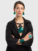 Indira Dyed Horn And Mango Wood Necklace In Green And Black