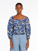 MaxMara Weekend Palpiti Blue Ivory Ruched Top