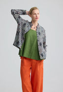 Luukaa Mireya Linen Shirt In Black And white Check