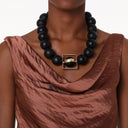 Katerina Vassou Janine Short Bead Necklace In Black With Single Gold Square