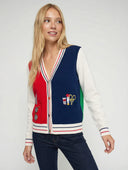 Vilagallo Red, Navy And Green Cardigan With Embroidery