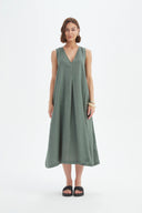Tirelli Inverted Pleat Linen Dress In Petrol