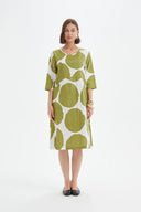 Tirelli Curved Seam Poplin Dress In Chartreuse And White Spot